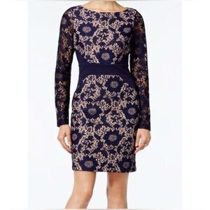 NWT Jessica Simpson Lace Sheath Dress Women's Size 8 Navy Blue Long Sleeves